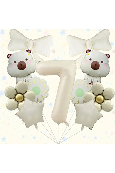 DÜVENCİ TİCARET 11 adet Beyaz Çiçek Kapibara folyo balonlu tdoğum günü yaş ba...