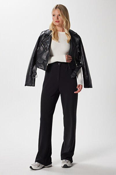 Ritnice Likra Serisi Flex Bel Lastikli Esnek Siyah Palazzo Pantolon