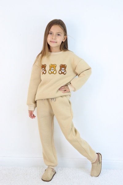 Harika KIDS Girl's 3-Piece Teddy Bear Embroidered 3 Thread Oversize Raised Stitch Set