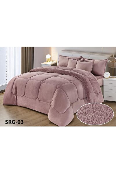 Moon Winter double bed set, 6 pieces, soft velvet middle filling with plain fur, double-sided, luxurious velvet material, quilt size 250*230