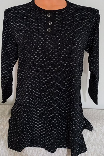 Anne Er Clothing Combed Cotton Blouse Crew Neck Capri Sleeve Patterned Black