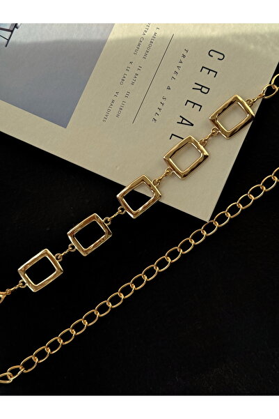 TABA BUTİK حزام نسائي بسلسلة قابلة للتعديل مع مشبك ذهبي مربع الشكل