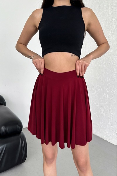 VAJESTO Fusta de damă, culoare burgundă, model evazat, cu textura moale, cu t...