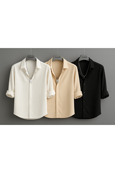 oneoff Cămașă pentru bărbați, iarnă, albă, neagră, bej, pachet de material re...