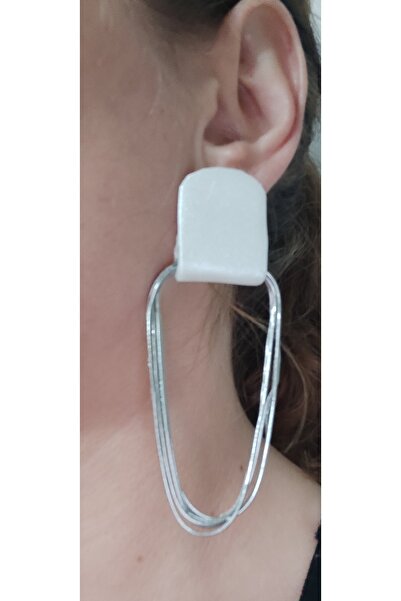 LikeMeByMelike Şık Tasarım Gümüş Renk Zincir Detaylı İnci Beyazı Kadın Küpe