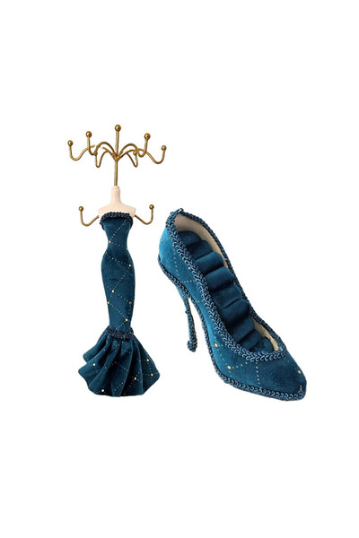 velve Pachet Velvet, cu 9 trandafiri de sapun, Blue/Auriu, suport bijuterii in forma de silueta si pantof