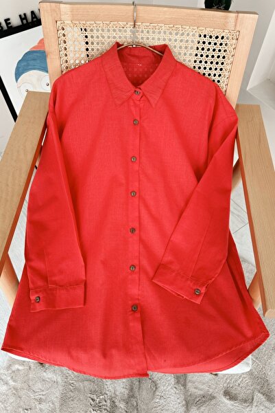 Kombinazon Tia Boydan Buttoned Red Shirt