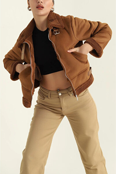 NOXS Palton din piele intoarsa cu blana interioara