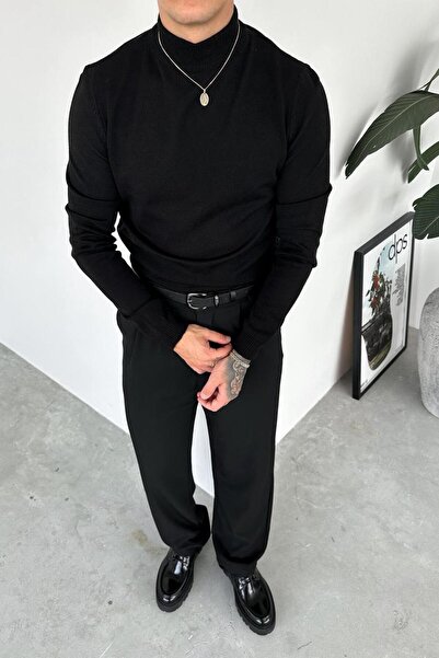 HAFKAGİYİM Black Basic High Neck Relaxed Knit Sweater