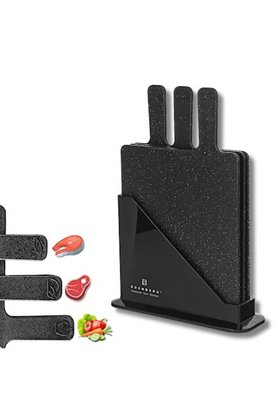 EDENBERG Set of 3 durable plastic cutting boards with stand, for meat, fish, vegetables, non-slip, Black/Anth