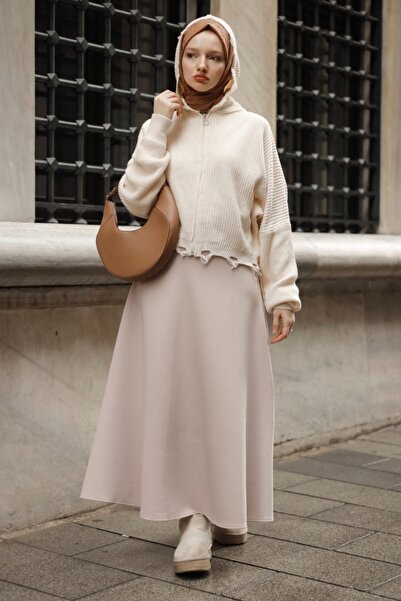 Kombinazon Vals Hooded Vintage Detailed Cream Cardigan