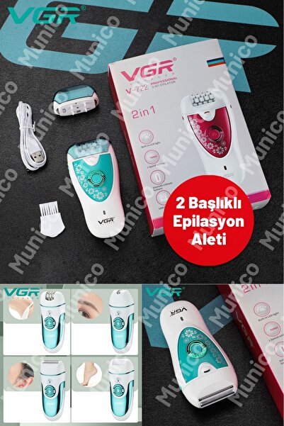 Munico Kadınlar İçin 2 Başlıklı Epilasyon Cihazı Kablosuz, USB Şarjlı, Tıraş ...