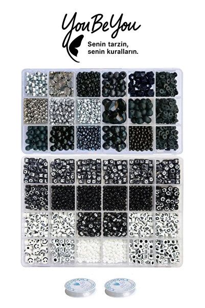 By MO Accessories 2'li Siyah Boncuklar Figür Aparat Harf Kum Boncuklarla Takı...