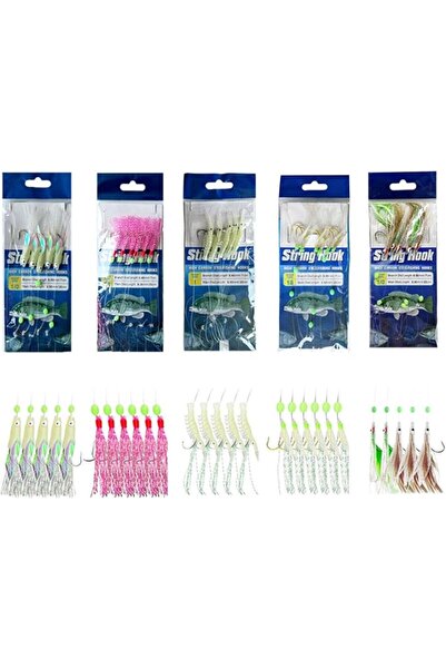 string مجموعة من 5 خطافات صيد بخيوط مربوطة مسبقًا مع طعوم بيونية، مجموعة من 5...