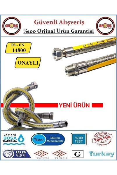 GrossAVM Ocak Gaz Hortumu - Gaz Flexi Ts-En 14800 Onaylı - 100CM
