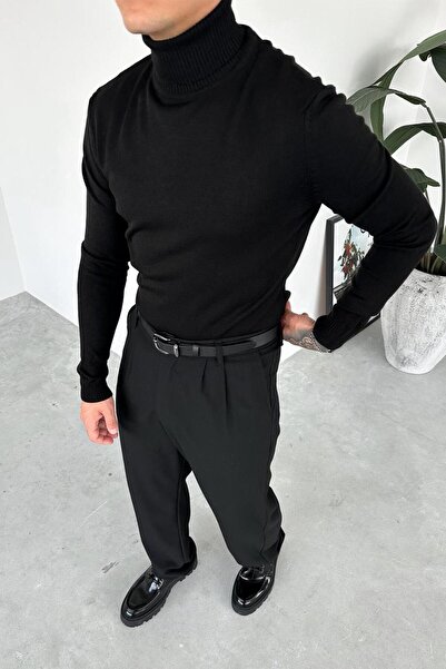 HAFKAGİYİM Black Relaxed Knitwear High Neck Sweater