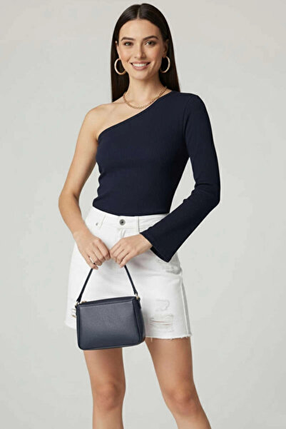 Ethab Ticaret One-Shoulder Basic Blouse Navy Blue