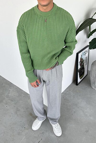 HAFKA Pulover verde cu gât rotund, tricot oversize