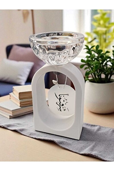 general brand مبخرة وحامل شموع ٢ في ١ مع عبارات تهنئة باللون الأبيض/الشفاف