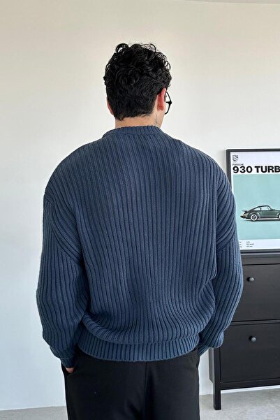 HAFKAGİYİM Індиго Велосипедний комір з каймою Оверсайз трикотажний светр