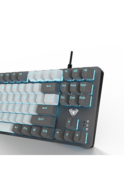 Aula كيبورد مكانيكل Keyboard F3287 بأضاءة RGB حجم 75% – لون أبيض مع رمادي