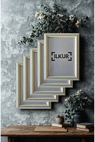ilkur A4 Size (21X30) cm Classic Cut Classic Motif Flat Glass Frame Five Pieces