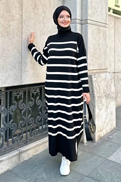 Kombinazon Ace Striped Stand Collar Black Knitwear Cardigan