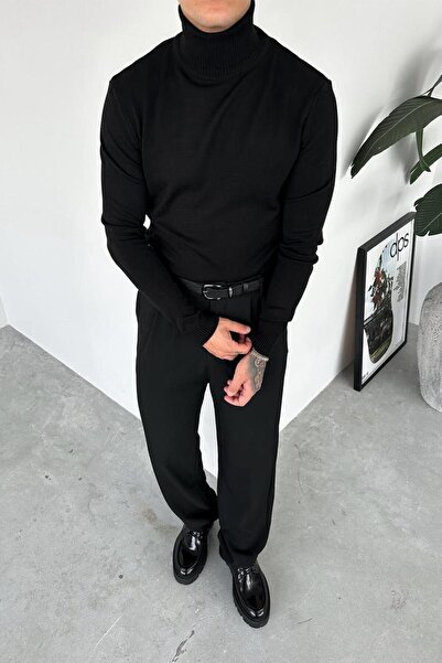 HAFKAGİYİM Black Relaxed Knitwear High Neck Sweater