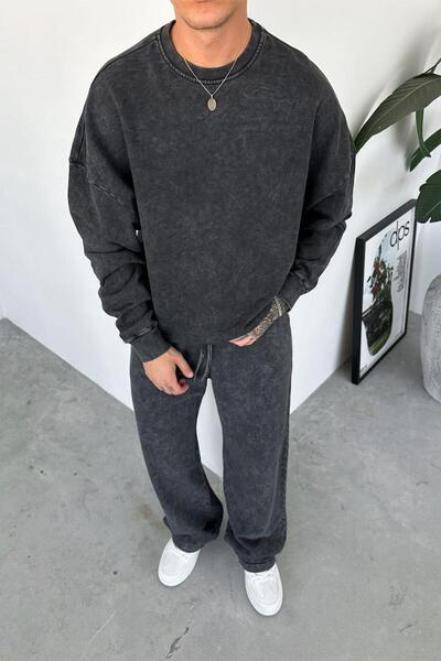 HAFKAGİYİM Antrasit Basic Yıkamalı Oversize Sweat