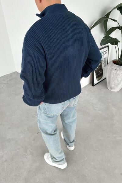 HAFKAGİYİM Petrol Half-Zip High Neck Knit Sweater