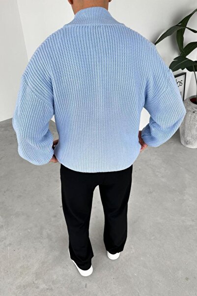 HAFKAGİYİM Baby Blue Half-Zip High Neck Knit Sweater