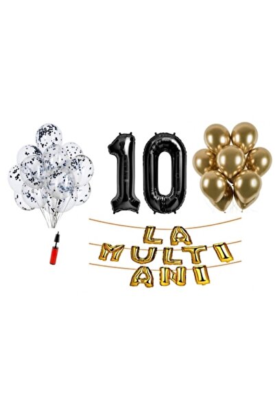 OEM Set baloane, 33 buc, 'La Multi Ani' 10 ani, numere folie 101 cm, negru