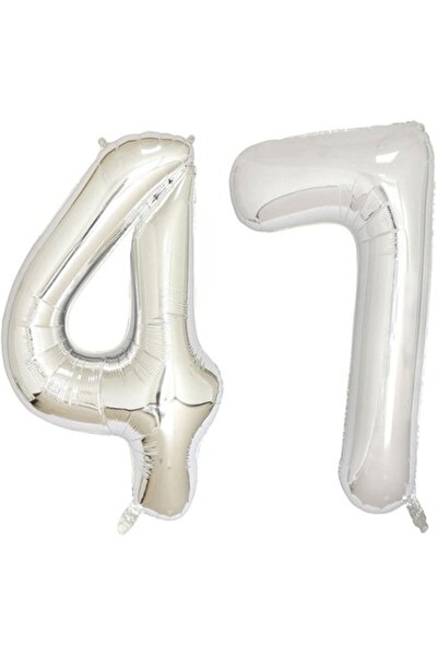 OEM Set de 2 baloane folie cu numere, OEM, argintii, aniversare 47, 105 cm