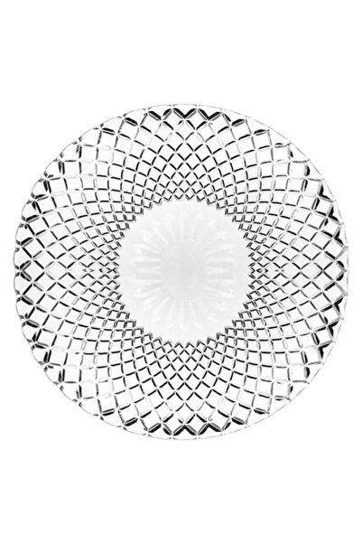 OEM Platou rotund din sticlă, model cu romburi și flori, transparent, Ø31.5x2...