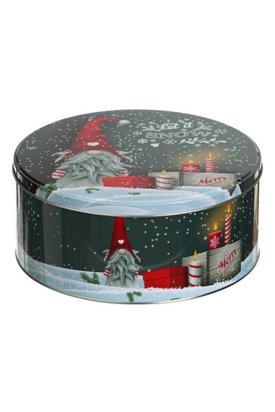 OEM Cutie rotundă metalică de Crăciun, pitic gri, Ø19.7x8.6cm