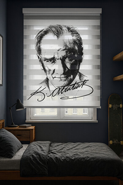 Pembepanjurevtekstıl (ENXBOY)MUSTAFA KEMAL ATATÜRK DİJİTAL BASKILI ZEBRA PERD...