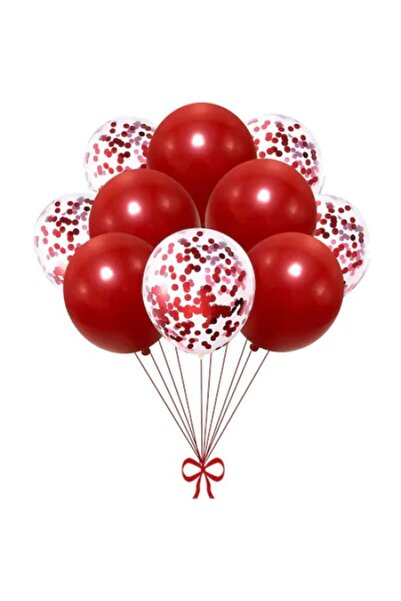 OEM Set 10 balloons with confetti, red color, 30 cm