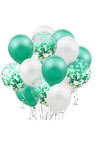 OEM Set de 15 baloane de petrecere, verde/alb, 30 cm
