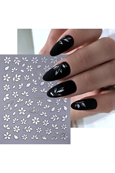AEÇTASARIM 1 Adet Gümüş Çiçek Tırnak Süsleme Stickerı, Nail Art Süslemeleri