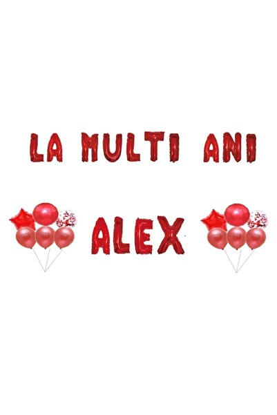 OEM Set Baloane La multi ani Alex, Cake topper, Rosu, 35Buc
