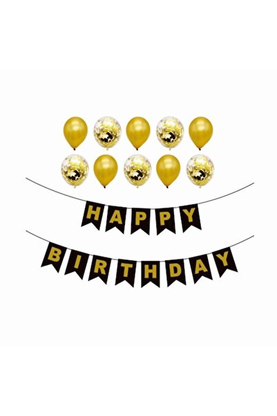 MP Mirific Party Set 10 balloons, black 'Happy Birthday' banner, 3m