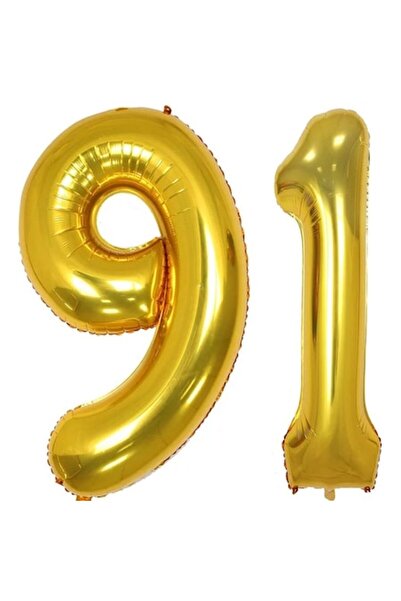 OEM Set de 2 baloane folie cu numere ESB, Auriu, 91 ani, 105 cm