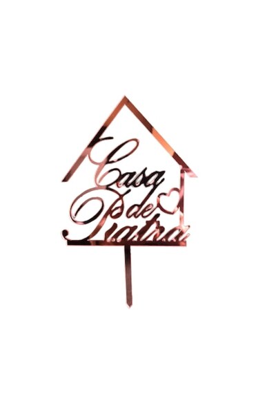 OEM Топер за торта Stone House, розово злато