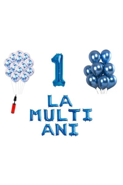 OEM Set 32 ​​baloane, La mulți ani 1 an, număr folie 100 cm, albastru