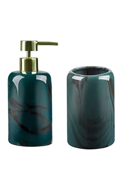Kopenpal Bathroom set, 2 pieces – soap dispenser and cup, ceramic, green