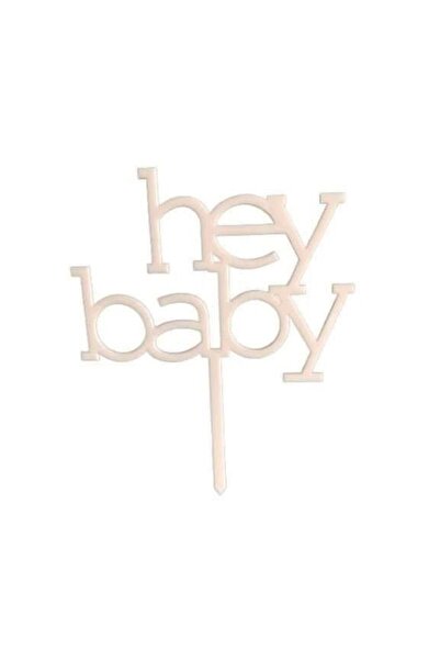 OEM Cake topper Pentru Nou Nascut, model Hey Baby, Roz, 10x13cm