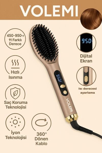 VOLEMİ V-0111 Digital Display Hair Straightener Brush 450-950 ° F 11 Stage Io...