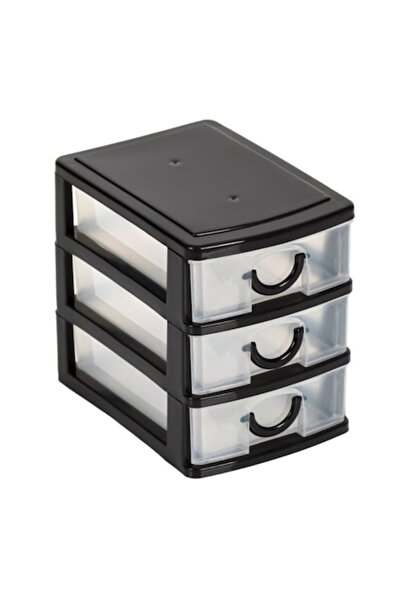 OEM Comodă de birou cu 3 sertare, plastic, neagră, 11x9x13 cm