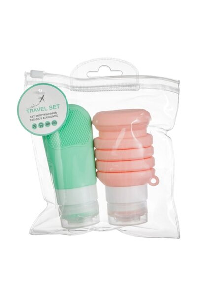 OEM Silicone Travel Bottle Set, 60ml Pink & 100ml Mint Green, Transparent Packaging & Caps
