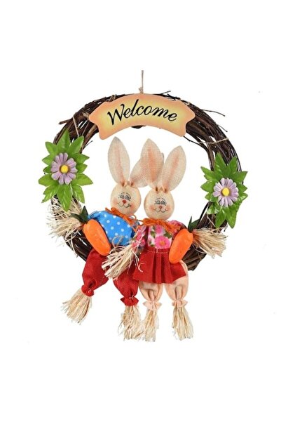 OEM Coronita Suspendata de Paste cu 2 Iepurasi, Flori si mesajul 'Welcome', 3...